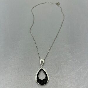 Beautiful black and white diamond 14K white gold teardrop necklace